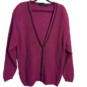 VTG Dockers Levi's Chunky Ribbed Knit Cardigan Women's M Purple Preppy Oversized
